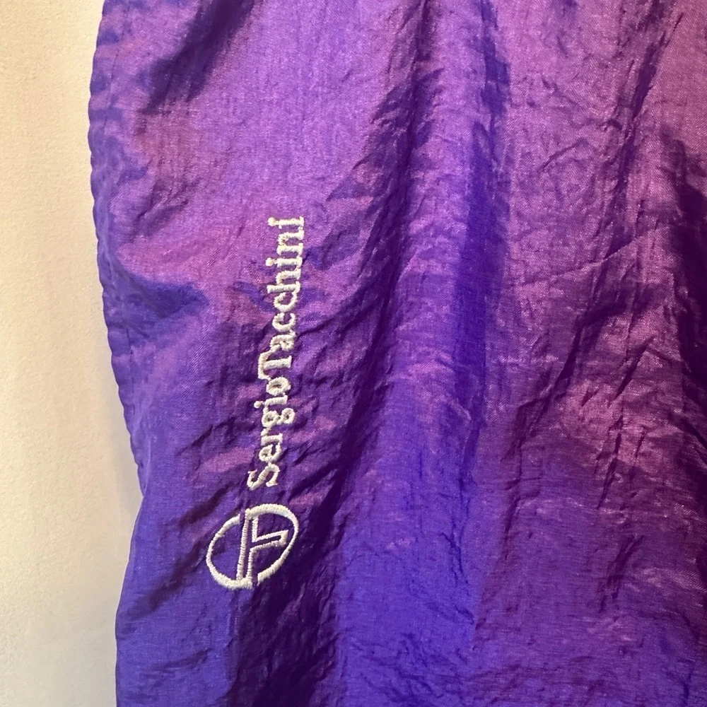 Vintage SERGIO TACCHINI Size 34 Nylon‎ Track Pant Joggers Purple Lined Zip Ankle